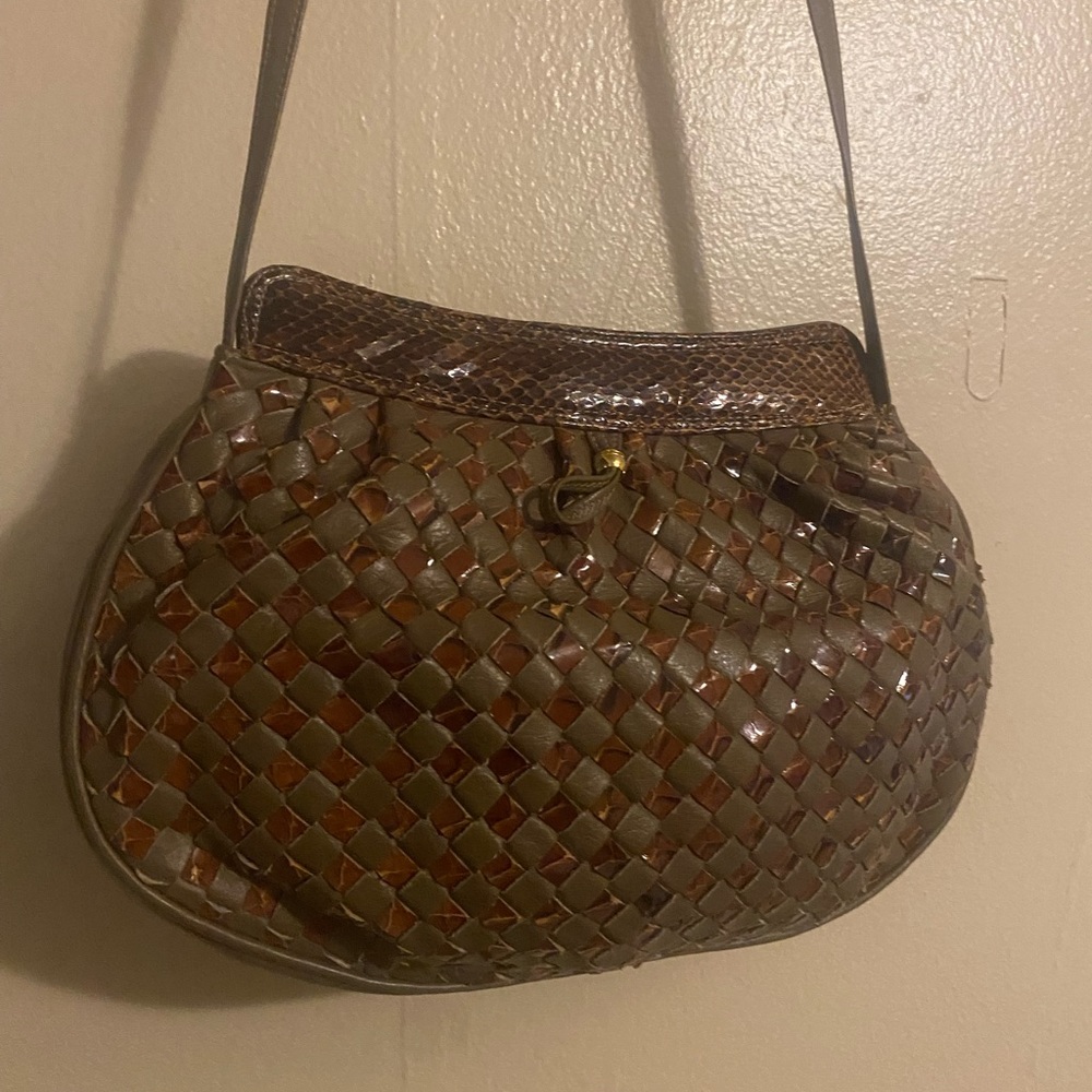 Palizzio Vintage 70s Brown Snakeskin Leather Purse-Crossbody Shoulder